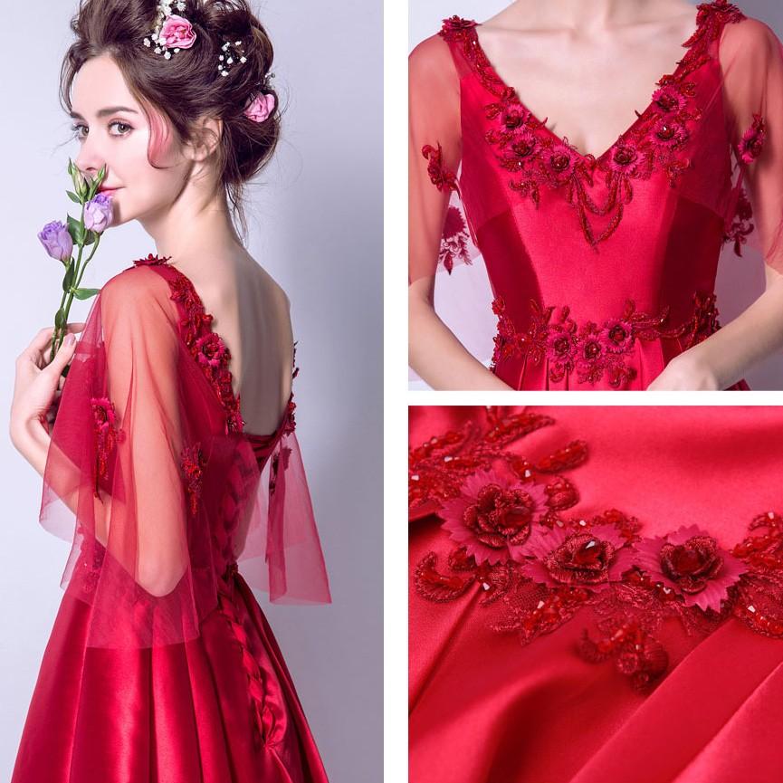 カラードレス 赤 安い 長袖 パーティードレス 演奏会 結婚式 フォーマル 二次会 花嫁 ロングドレス カクテルドレス コンサート バックレス Ckxswlf375 ミットスウィーティー 通販 Yahoo ショッピング