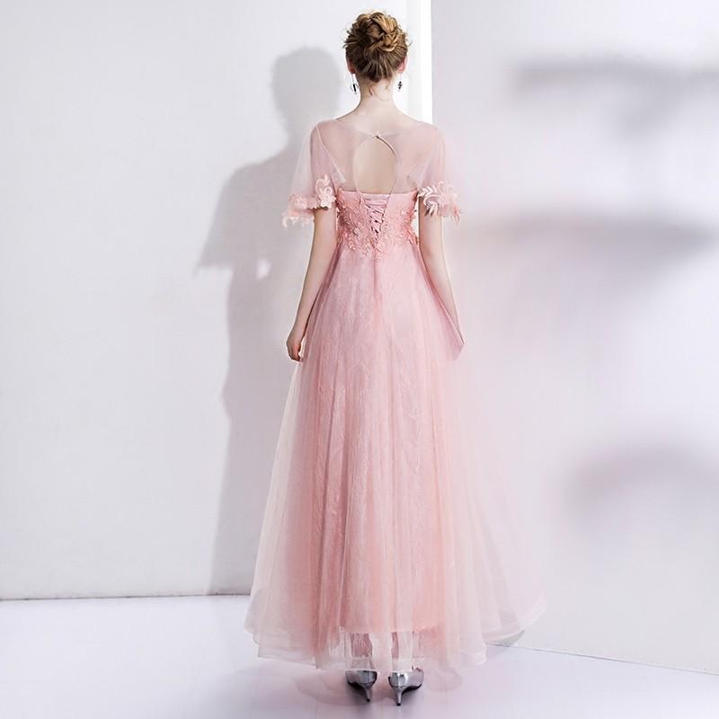 カラードレス ピンク 半袖 パーティードレス ロング 結婚式 フォーマル