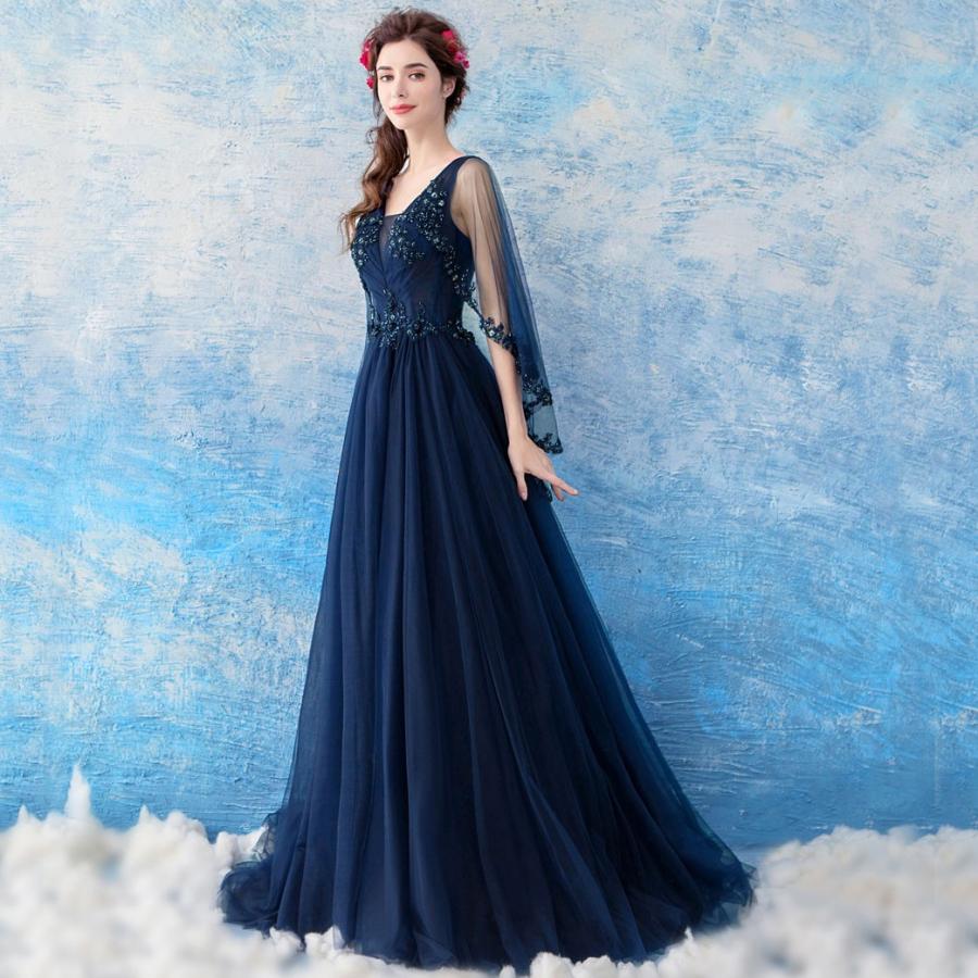 カラードレス 演奏会 青 ロングドレス 安い 結婚式 イブニングドレス