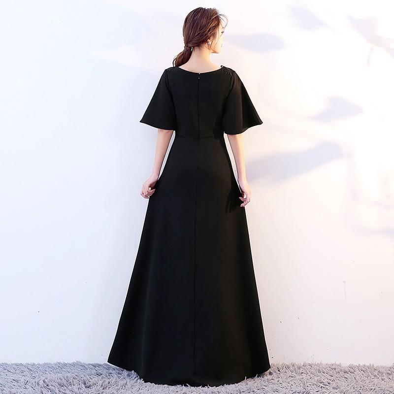 カラードレス 黒 演奏会 ロングドレス 安い 袖付き パーティードレス