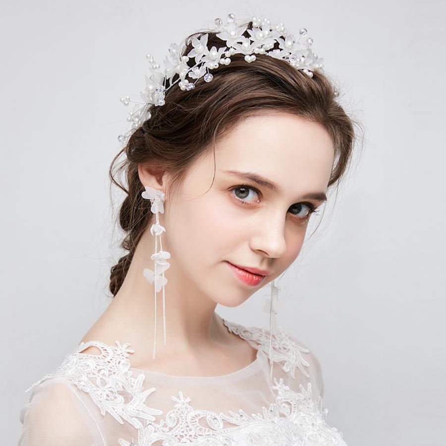 ウェディングヘッドドレス 白 ヘアアクセサリー 髪飾り 花 フラワー