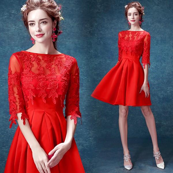 カラーミニドレス コンサート 発表会 花嫁 ミニドレス 安い 二次会 ミニドレス 結婚式 パーティードレス 演奏会 ウエディングミニドレス 半袖 大きいサイズ