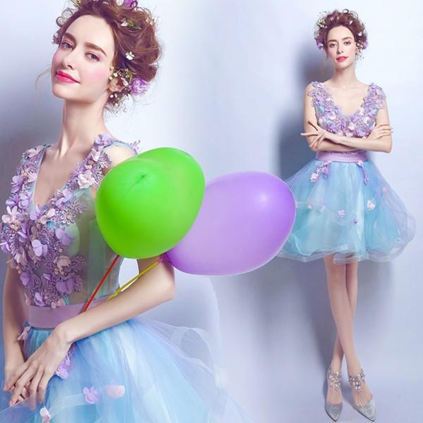 ミニドレス 安い カラーミニドレス ブルー 披露宴 花嫁 パーティードレス ミニ 二次会 コンサート 結婚式 ブライダル 演奏会 ウェディングミニドレス 発表会