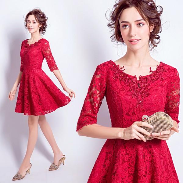 カラーミニドレス 赤 花嫁 ミニドレス 安い パーティードレス 二次会 コンサート 結婚式 フォーマルミニドレス 演奏会 ウェディングミニドレス 長袖 発表会