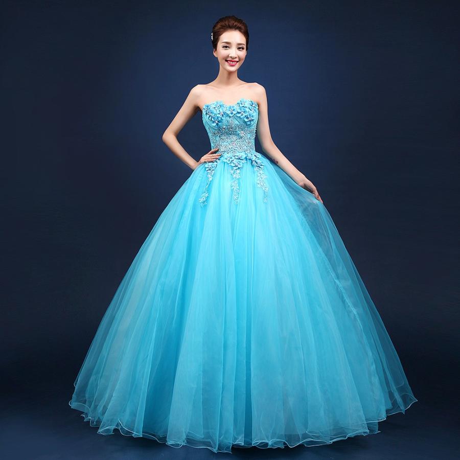 カラードレス 安い コンサート 演奏会 ロングドレス 青