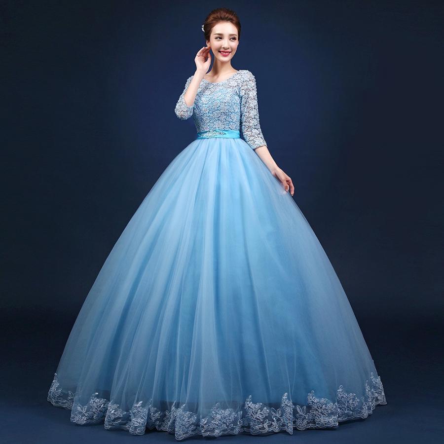 ウエディングドレス カラードレス 長袖 コンサート 安い ロングドレス