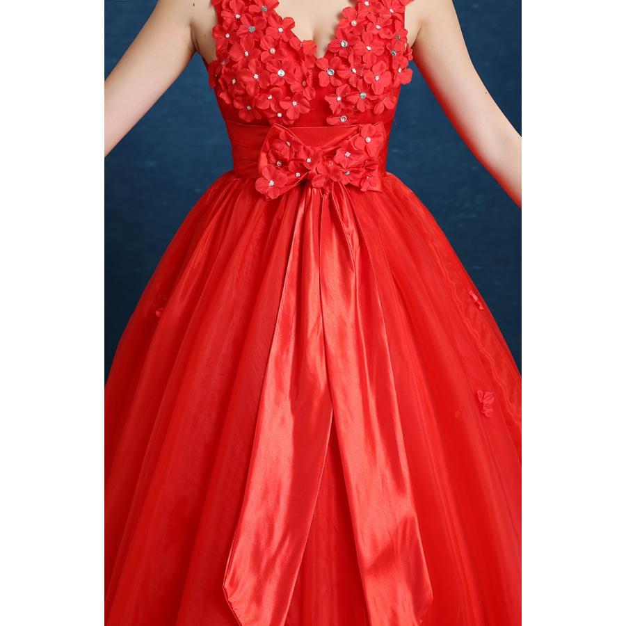 カラードレス ロングドレス 安い ウエディングドレス 赤 コンサート