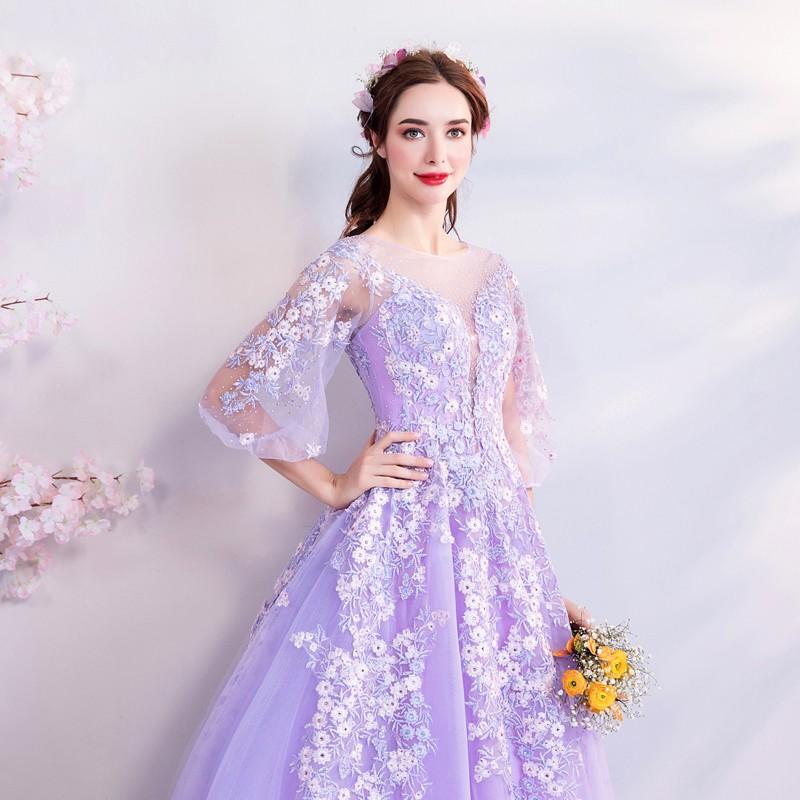 白と紫のフォーマルドレス カラードレス 演奏会 安い ステージ用ロングドレス 結婚式 フォーマル