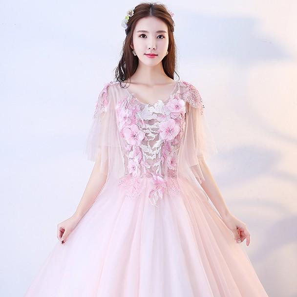 カラードレス 袖あり ウエディングドレス 結婚式 安い ロングドレス