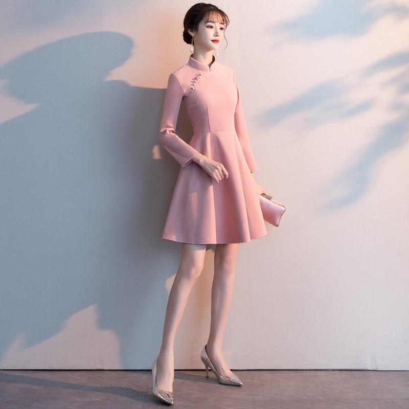 チャイナドレス ミニドレス ピンク チャイナドレス風ワンピース 長袖 パーティー ショート丈 チャイナ服 レディース 大きいサイズ 秋冬 Dqp005 ミットスウィーティー 通販 Yahoo ショッピング