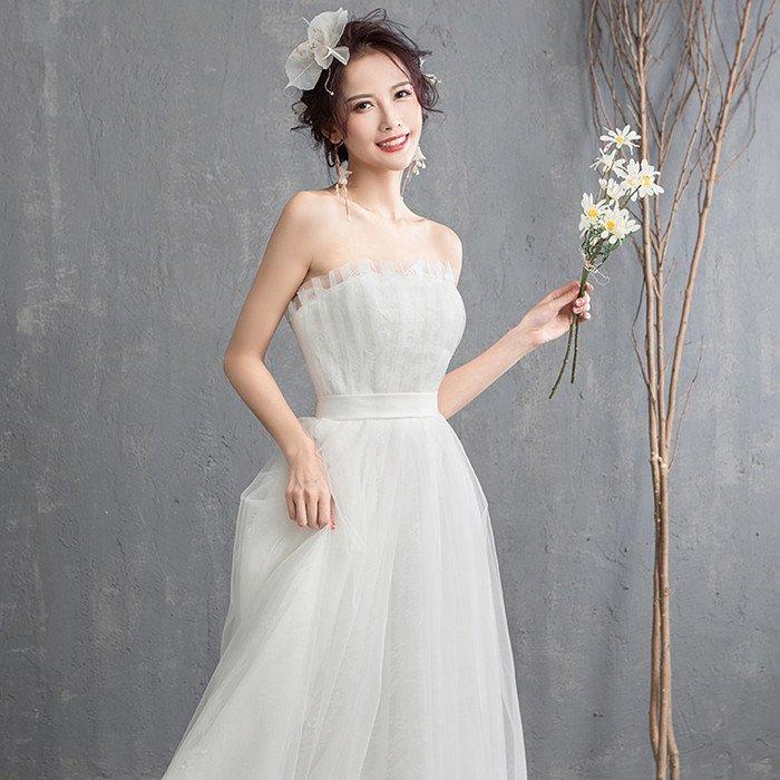 パーティードレス ロングドレス ウェティグドレス 結婚式 Aラインドレス 安い 大きいサイズ 二次会 海外挙式 花嫁 ドレス 花嫁 白 ワンピース エンパイア_5
