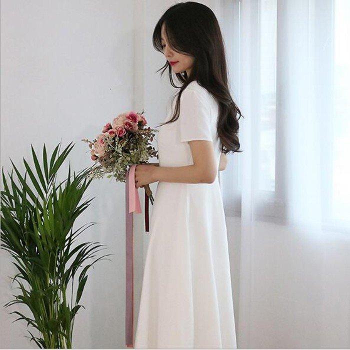 半袖 ミモレ丈 ウェディグドレス 二次会 花嫁 パーティドレス 結婚式