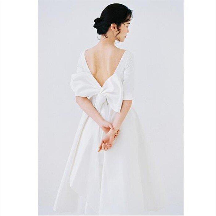 長袖 ミモレ丈 ウェディグドレス 二次会 花嫁 パーティドレス 結婚式 白 ワンピース 演奏会 大きいサイズ 小さいサイズ ドレス 発表会 安い 前撮り_3