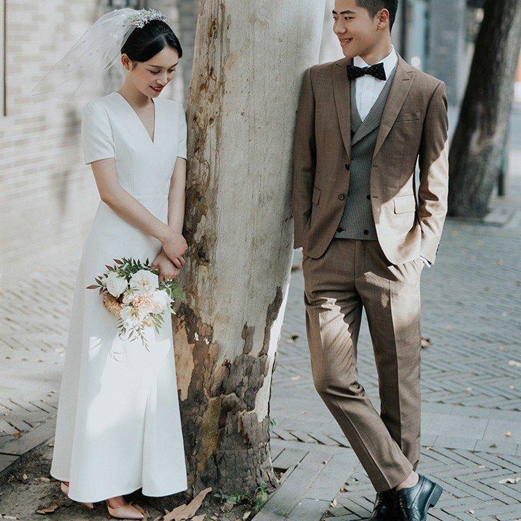 半袖 ミモレ丈 ウェディグドレス 二次会 花嫁 パーティドレス 結婚式