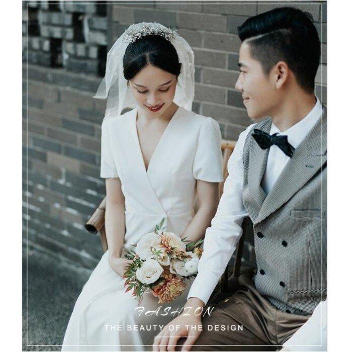 半袖 ミモレ丈 ウェディグドレス 二次会 花嫁 パーティドレス 結婚式