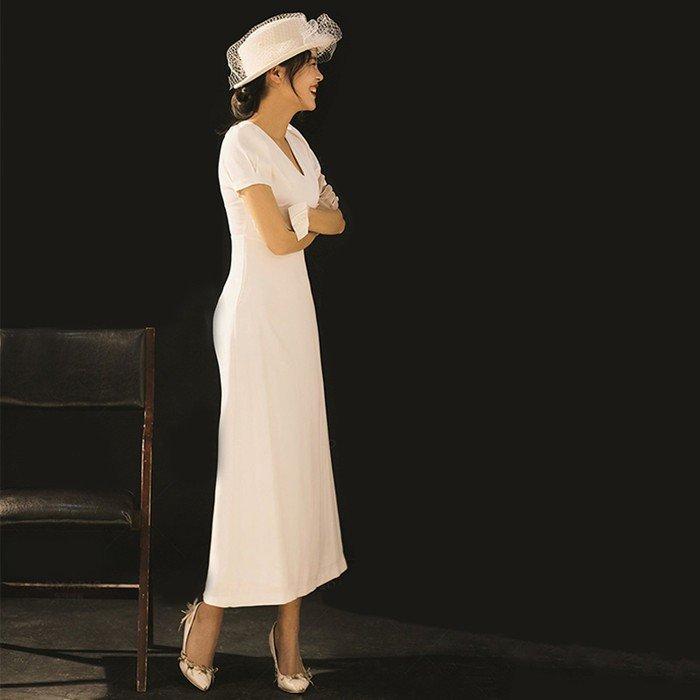 決算特価 送料無料 半袖 ミモレ丈 ウェディグドレス 二次会 花嫁 パーティドレス 結婚式 白 ワンピース 演奏会 大きいサイズ 小さいサイズ ドレス 発表会 安い お呼びばれ 直営店限定 Skylanceronline Com