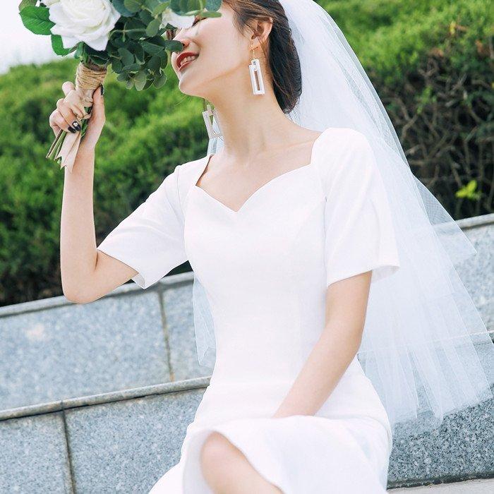 おしゃれ 花嫁 パーティドレス お呼びばれ 結婚式 前撮り 二次会 演奏会 ワンピース 発表会 カジュアル カラードレス ミモレ丈 ウェディグドレス ドレス 結婚式 E85eighg1v ファッション Editorialdismes Com