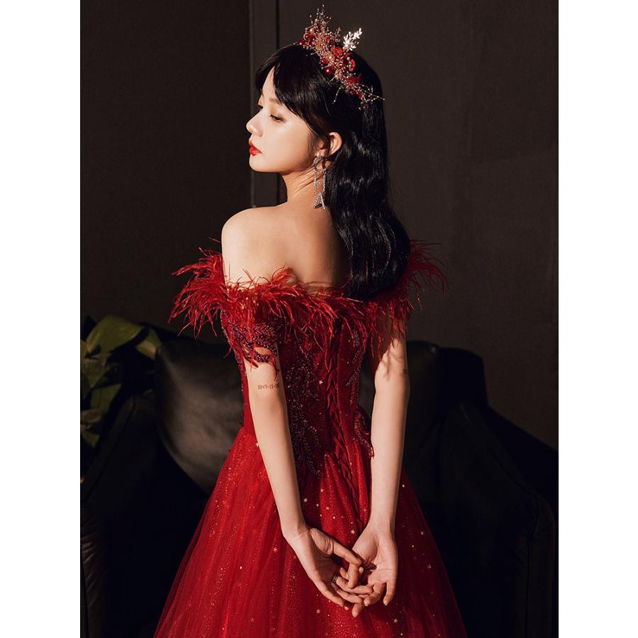 ロングドレス ワンピース 無地 演奏会用 パーティードレス 赤 披露宴