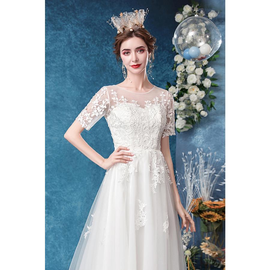 ウエディングドレス 前撮り 後撮り 白 半袖 フォトウエディング A