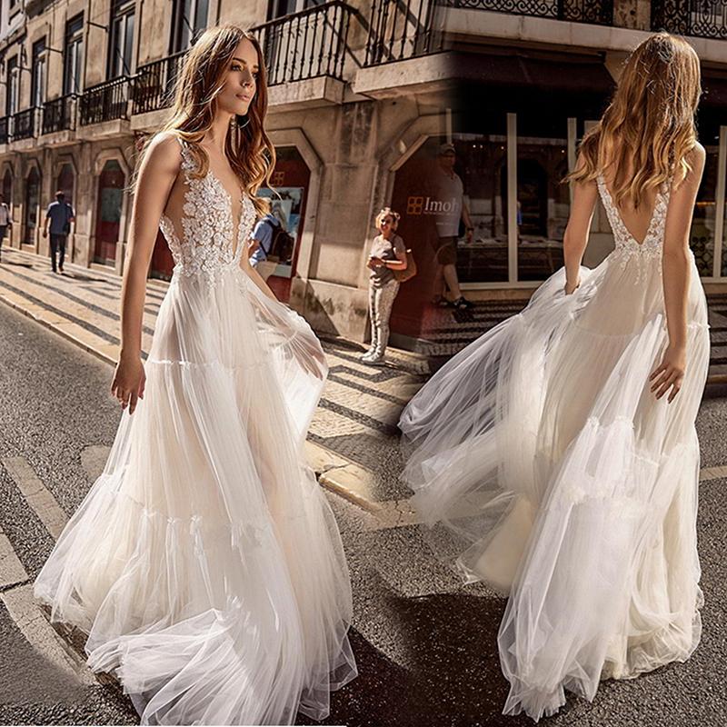 ウェディングドレス ａライン チュールスカート 花嫁 ロングドレス 簡約 結婚式 露背 二次会 エレガント 可愛い レース 姫系 パーティー 海外 挙式 Vネック Ds5 ミットスウィーティー 通販 Yahoo ショッピング