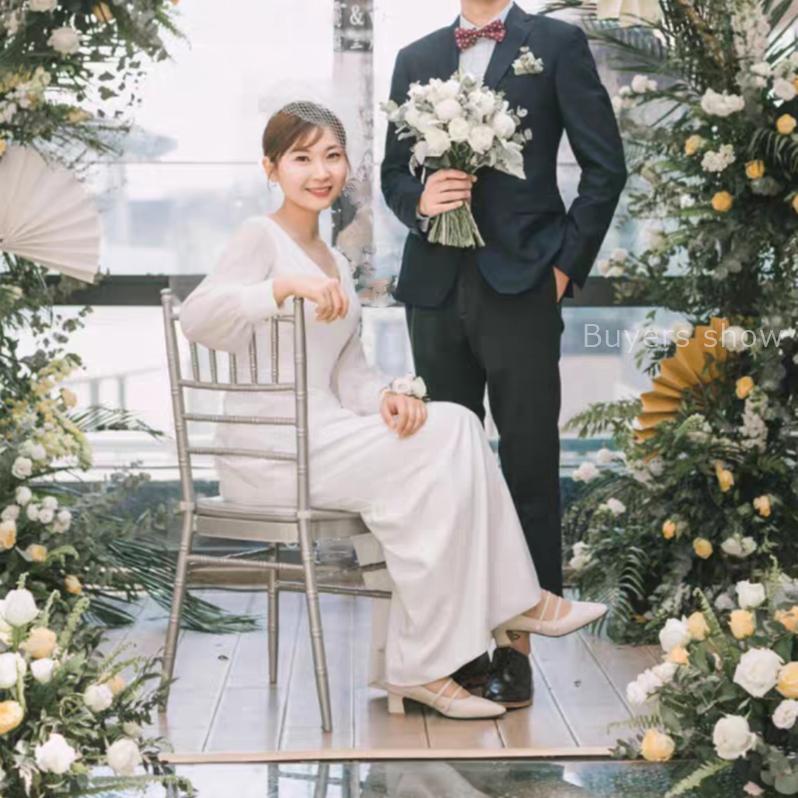 ウェディングドレス 二次会 花嫁 結婚式 Aライン 長袖 シンプル ウェディングドレス 二次会 花嫁 結婚式 Aライン 長袖 シンプル