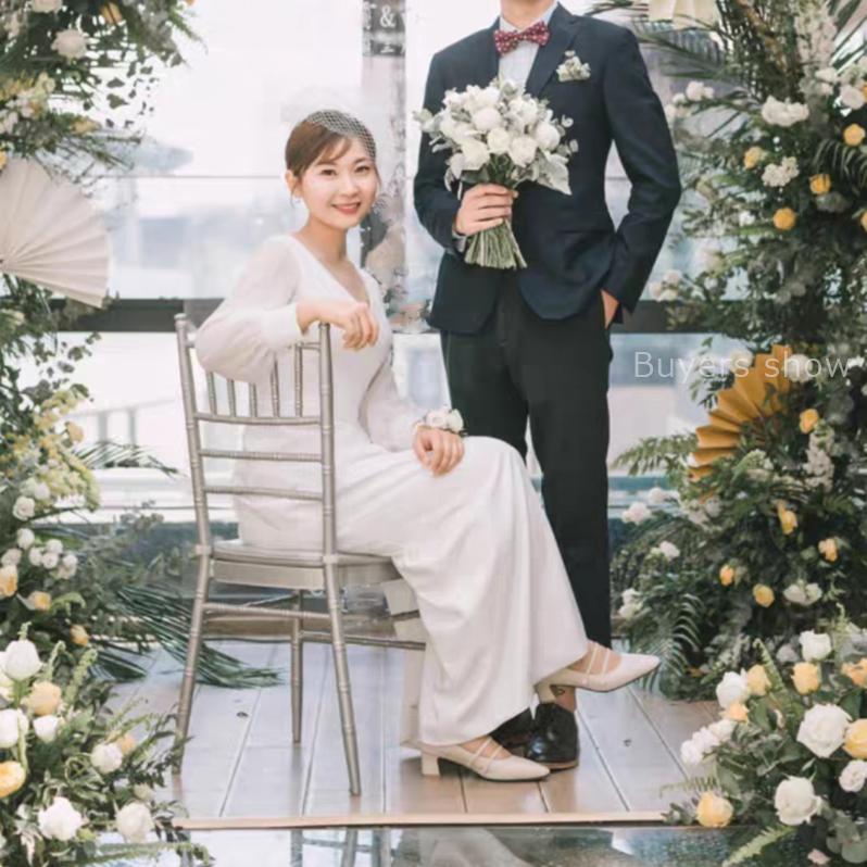 ウェディングドレス 二次会 花嫁 結婚式 Aライン 長袖 シンプル ウエディングドレス 安い 白 ブライダル 披露宴 発表会 前撮り お呼ばれ フォーマルドレス｜missswteet1122｜11