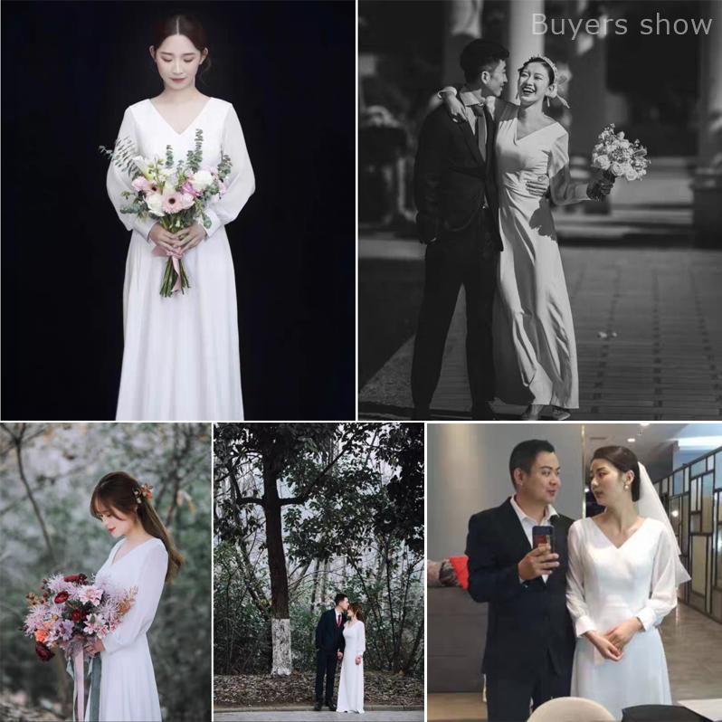 ウェディングドレス 二次会 花嫁 結婚式 Aライン 長袖 シンプル ウェディングドレス 二次会 花嫁 結婚式 Aライン 長袖 シンプル