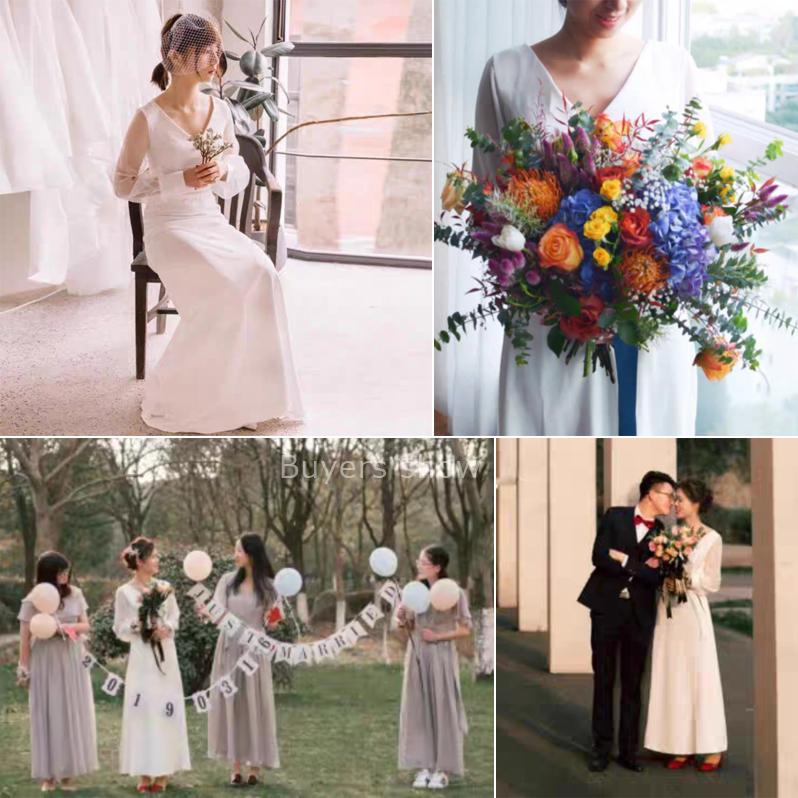 ウェディングドレス 二次会 花嫁 結婚式 Aライン 長袖 シンプル ウェディングドレス 二次会 花嫁 結婚式 Aライン 長袖 シンプル