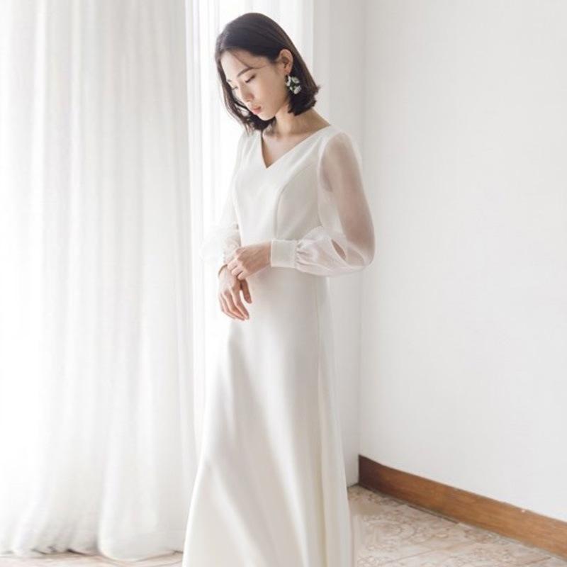 ウェディングドレス 二次会 花嫁 結婚式 Aライン 長袖 シンプル ウェディングドレス 二次会 花嫁 結婚式 Aライン 長袖 シンプル