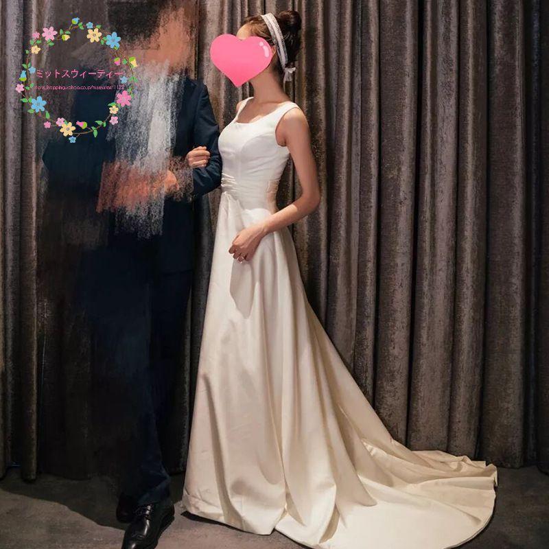 ウェディングドレス ウエディングドレス 結婚式 二次会 花嫁 海外挙式 披露宴 サテン 光沢感 前撮り用 お呼ばれドレス ブライダル ロングドレス シンプル Ds818 ミットスウィーティー 通販 Yahoo ショッピング