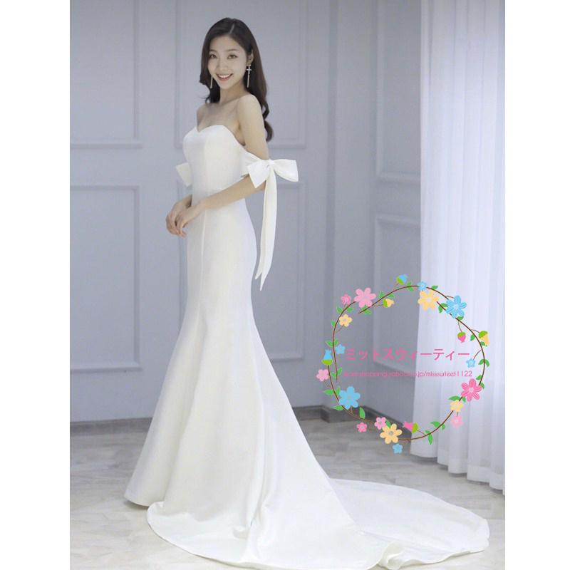 ウェディングドレス 花嫁 二次会 パーティードレス オフショルダー リボン サテン ブライダル 前撮り ロングドレス フォトウェディング 演奏会 スレンダードレス Ds7 ミットスウィーティー 通販 Yahoo ショッピング