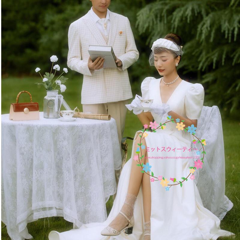 ウェディングドレス エンパイアライン 袖あり 白 ワンピース 結婚式