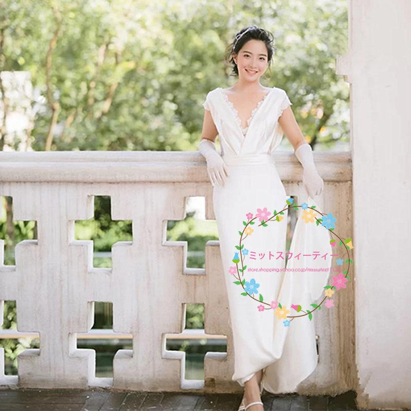 ウェディングドレス 結婚式 花嫁 サテン ギリシャ風 Vネック ウェディングドレス 結婚式 花嫁 サテン ギリシャ風 Vネック