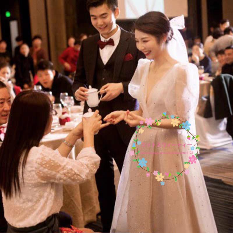 パーティドレス パフスリーブ 結婚式 披露宴 ミニドレス 膝丈 パーティドレス パフスリーブ 結婚式 披露宴 ミニドレス 膝丈