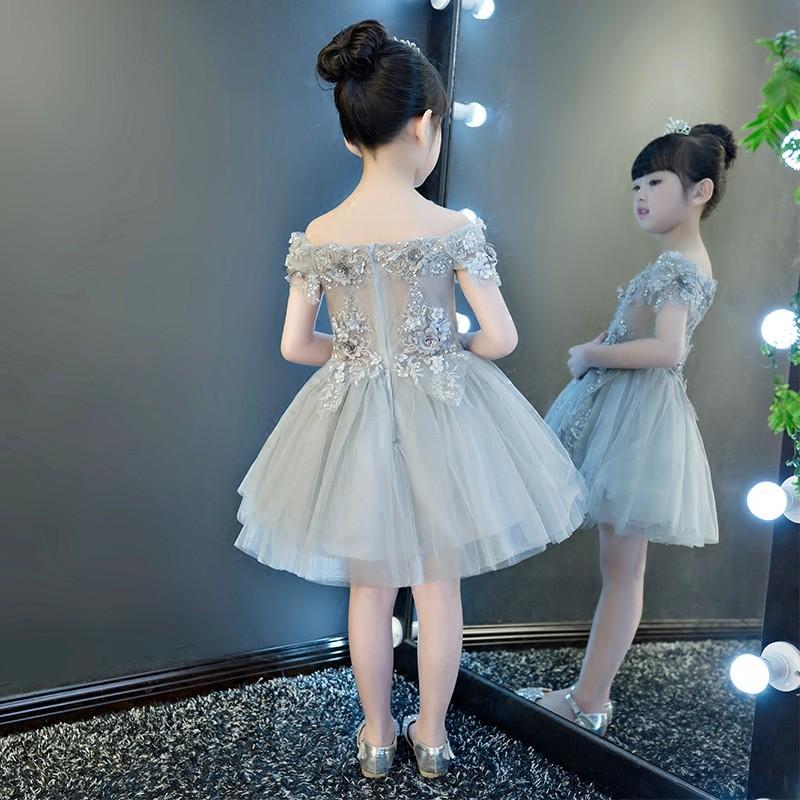 フラワーガールドレス 子供ドレス 女の子 グレー キッズ ミニドレス