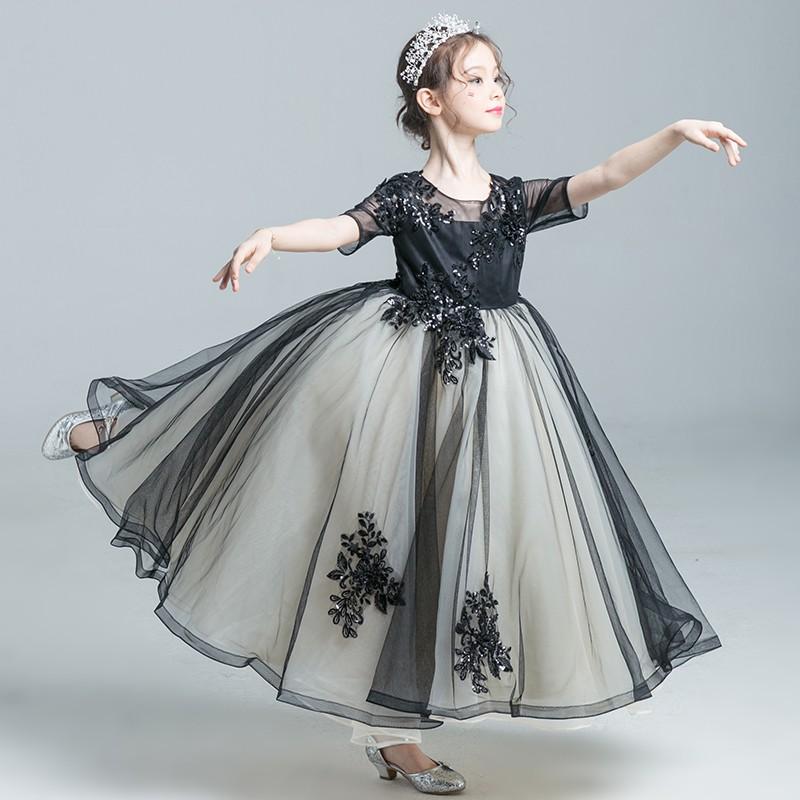 子供ドレス ロング ピアノ発表会 女の子 キッズ フォーマルドレス 半袖