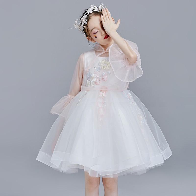子供ドレス ミニドレス ピアノ発表会 フラワーガールドレス 女の子 キッズ フォーマル 子どもドレス お姫様ドレス 結婚式 ワンピース ショール 2点の画像