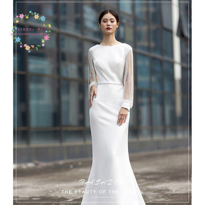 特注製作 長袖 二次会 マーメイドドレス 安い 白 ウェディングドレス 結婚式フォーマルドレス 演奏会 イブニングドレス 披露宴 ロング 花嫁 発表会 エレガンス 大阪お買い得 Superavila Com