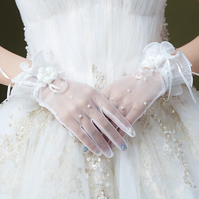 ウエディンググローブ ショートグローブ ウェディング手袋 ブライダル 結婚式 花嫁 二次会 披露宴 前撮り パーティー オフホワイト フリル リボン 白 :GU95:ミットスウィーティー 通販 ◇ 手袋 ウェディンググローブ ショート丈 結婚式 ブライダル ホワイト