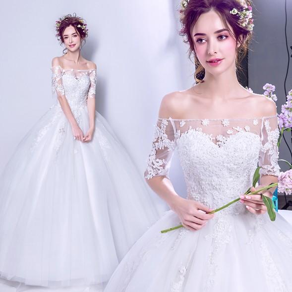 ウエディングドレス 長袖 エンパイア 二次会 ウェディングドレス 安い 結婚式 プリンセス 花嫁 ドレス 披露宴 ロングドレス ブライダル 白 大きいサイズ
