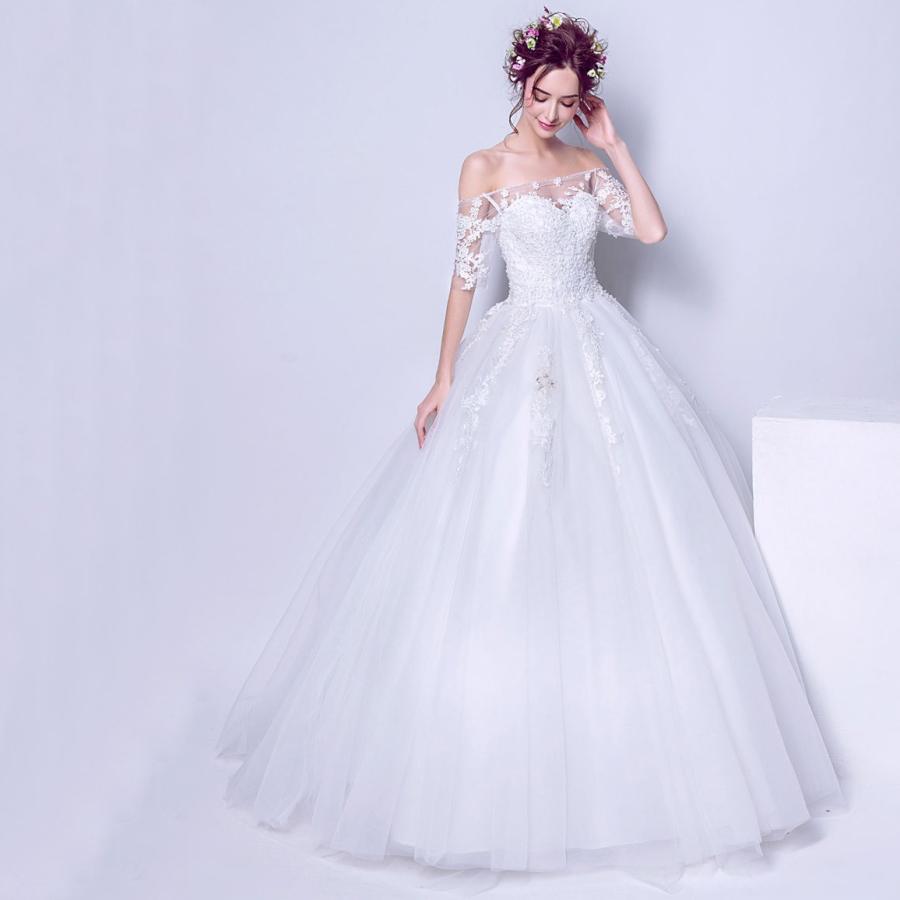 ウエディングドレス 長袖 エンパイア 二次会 ウェディングドレス 安い 結婚式 プリンセス 花嫁 ドレス 披露宴 ロングドレス ブライダル 白 大きいサイズ