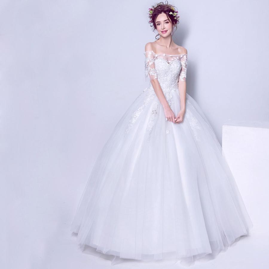 ウエディングドレス 長袖 エンパイア 二次会 ウェディングドレス 安い 結婚式 プリンセス 花嫁 ドレス 披露宴 ロングドレス ブライダル 白 大きいサイズ
