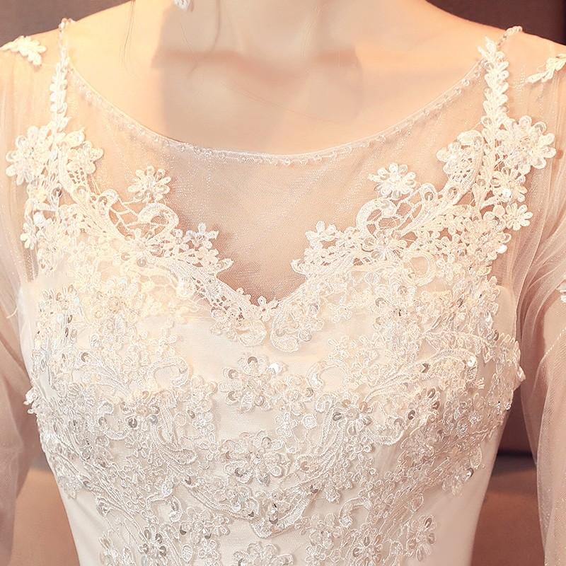 ウエディングドレス 結婚式 二次会 ウェディングドレス 花嫁 エンパイア 長袖 安い プリンセス 披露宴 ロングドレス ブライダル 白 サッシュベルト_5