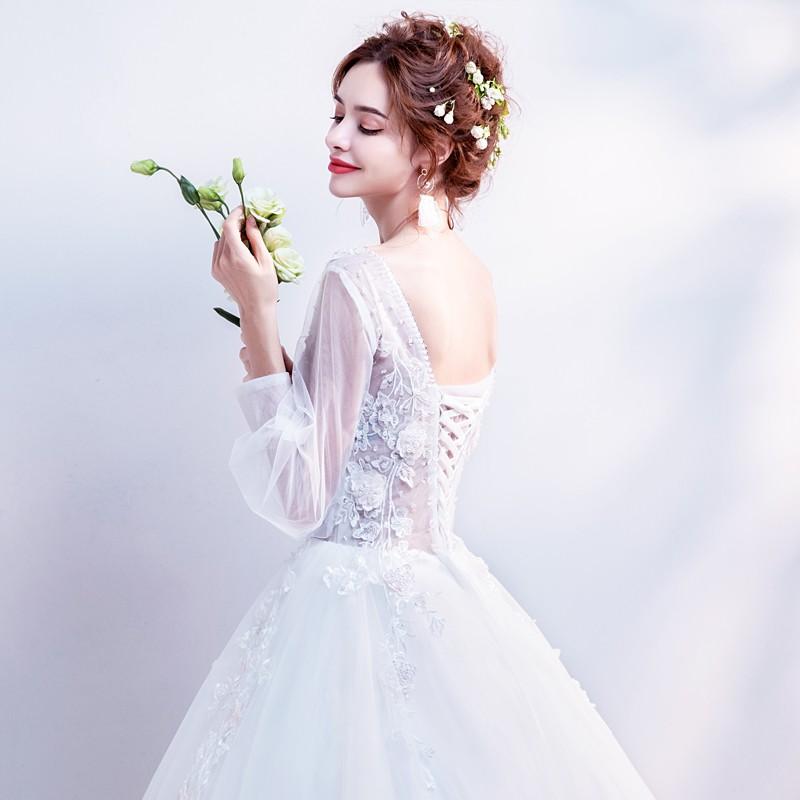 ウエディングドレス 結婚式 ロングドレス 安い プリンセス 長袖 二次会 ふわふわスカート 花嫁 エンパイア ブライダル Ｖカット 演奏会 大きいサイズ_7