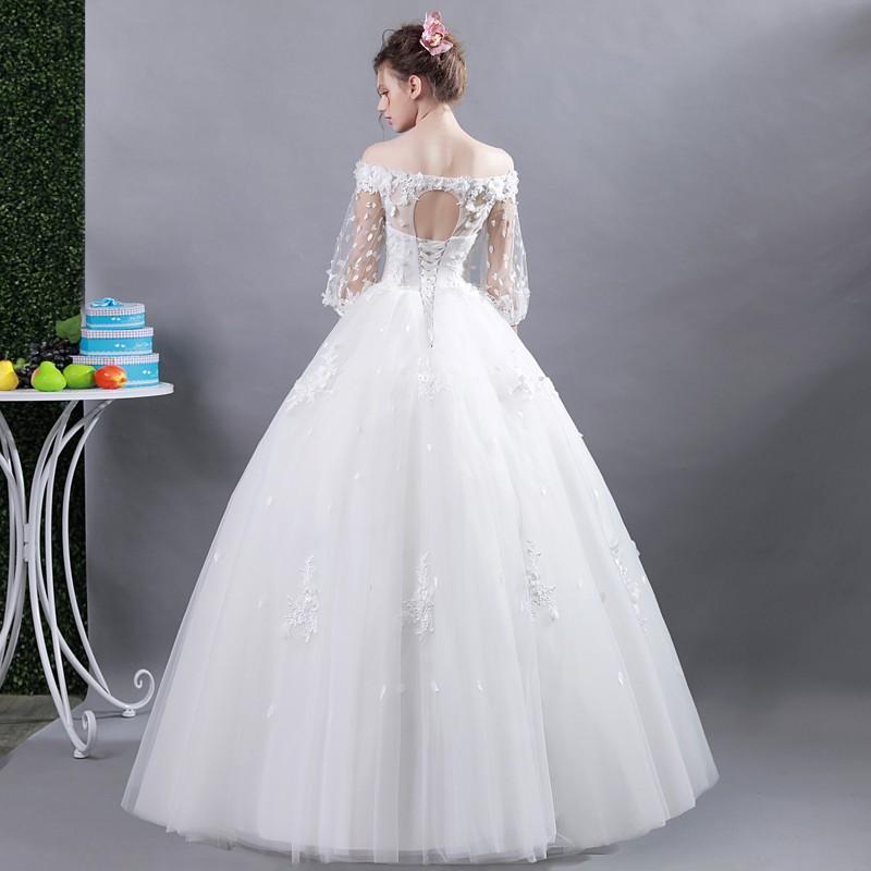 ウエディングドレス 二次会 安い ウェディングドレス エンパイア 長袖 結婚式 プリンセス 花嫁 ロングドレス ブライダル 白 秋冬 ワンショルダー 披露宴_4