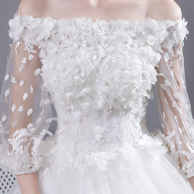 ウエディングドレス 二次会 安い ウェディングドレス エンパイア 長袖 結婚式 プリンセス 花嫁 ロングドレス ブライダル 白 秋冬 ワンショルダー 披露宴_6