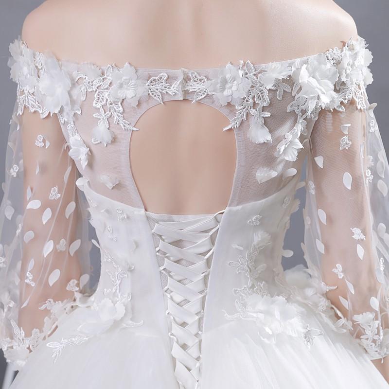 ウエディングドレス 二次会 安い ウェディングドレス エンパイア 長袖 結婚式 プリンセス 花嫁 ロングドレス ブライダル 白 秋冬 ワンショルダー 披露宴_7
