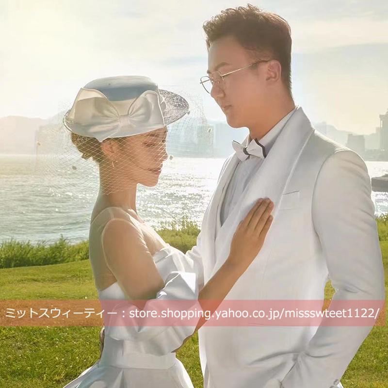 トークハット トーク帽 パーティー ウェディング リボン 白