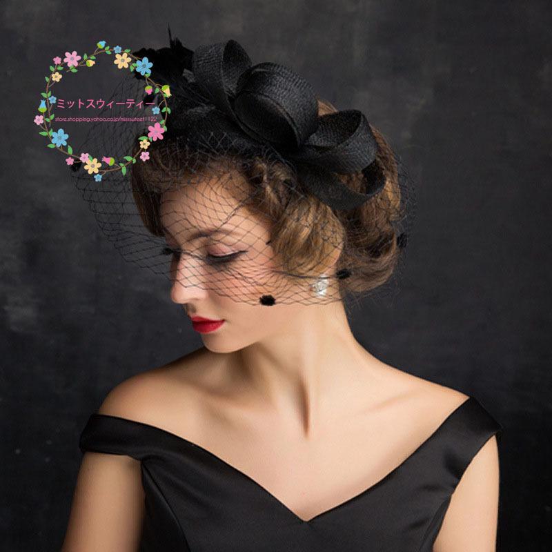 ウェディングハット 結婚式 安い 黒 ブライダル ヘアアクセサリー 2次
