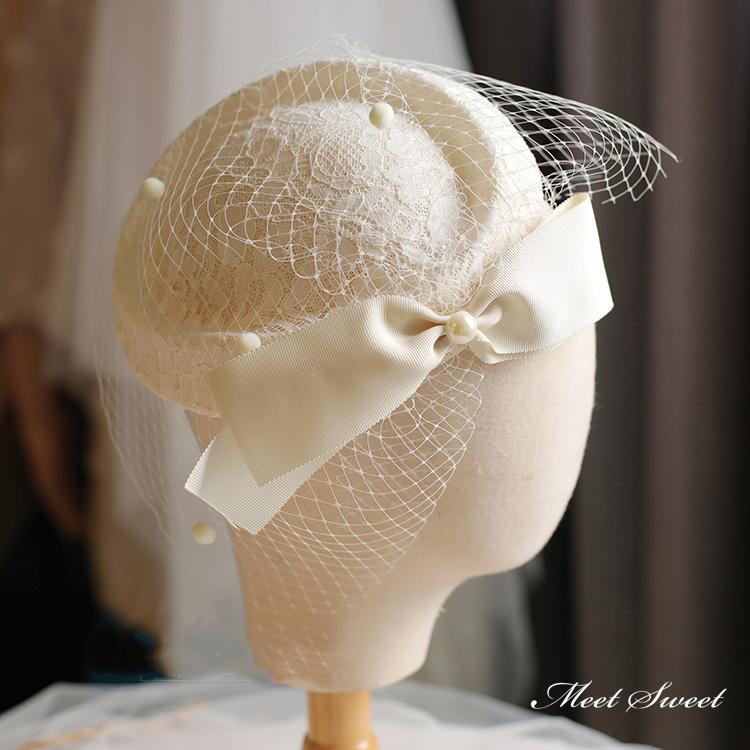 ウェディングハット 帽子 ウエディングハット ネット ベージュ